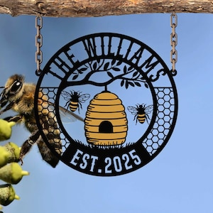 Custom Bee Farm Metal Sign, Honey Bee Sign, Bee Hive Sign, Garden Sign, Gift for Gardener, Bee Keeper Gift, Bee Decor, Bee Metal Wall Art