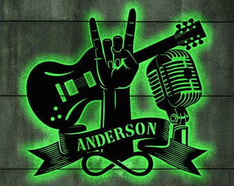 Custom Rock And Roll Music Metal Wall Art With LED Light, Personalized Rock & Roll Name Sign, Rock And Roll Home Decor, Music Lover Gift