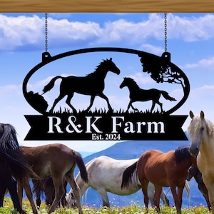 Custom Horse Metal Sign, Personalized Ranch Sign, Barn Sign, Farmhouse Decor, Farm Entrance Sign, Custom Farm Name Metal sign