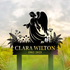 Custom Angel Memorial Name Sign, Praying Angel Memorial Sign, Angel Yard Grave Maker, Sympathy Garden Decor, Grave Tribute Decor