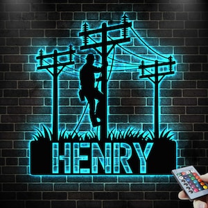 Personalized Lineman Metal Sign with LED light, Lineman Metal Wall Sign, Lineman Wall Art, Gift for Electrician or Utility Worker