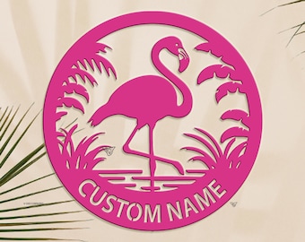 Personalized Flamingo Metal Sign, Beach House Gifts, Custom Flamingo Sign, Pool Sign, Housewarming Gift, Bird Decor, Flamingo Decor