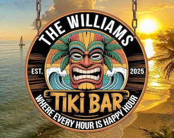 Personalisiertes Tiki Bar Zeichen, benutzerdefinierte Tiki Hut Metallschild, Tiki Lounge Zeichen, Strand Tiki Bar Zeichen, Outdoor Bar Dekor, Tiki Bar Dekor
