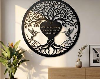 Personalized Tree of Life Sign Anniversary Metal Wall Art, Tree of Life Sign with Names and Date, Custom Couple Gift Decor, Anniversary Gift