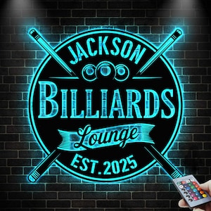 Individuelles Billard-Metallschild mit LED-Licht, Billard Lounge Wandschild, Pool-Raum-Dekor, Billardraum-Zeichen, Spielraum-Dekor, Mannhöhlen-Zeichen