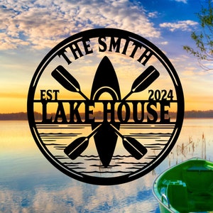 Custom Lake Scene Metal Sign, Lake House Sign, Personalized Family Name Sign, Outdoor Decor, Cabin sign, Lodge Sign, Housewarming Gift