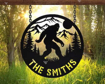 Custom Sasquatch Metal Sign, Personalized Bigfoot Metal Sign, Bigfoot Mountain Metal Sign, Bigfoot Yard Decor, Cabin Decor