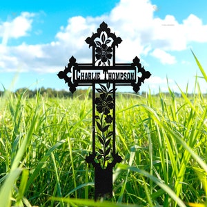 Personalized Memorial Metal Cross Stake, Grave Marker, Sympathy Gifts, Remembrance Gift, Religious Gift, Christian Metal Art, Memorial Gift