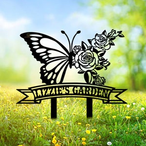 Personalized Butterfly Garden Sign, Butterfly Flower Stake, Personalized Garden Sign, Gardener Christmas Gift, Custom Garden Name Sign