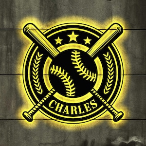 Custom Baseball Metal Sign with Led lights, Baseball Name Sign, Baseball Lover Gift, Sport Room Decor, Kids Nursery Room Decor, Gift for Him