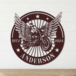 Custom Memorial Motorcycle Metal Sign, Biker Memorial Gift, Motorcycle with Wings Sign, Biker Name Sign, Loss of Loved One, Sympathy Gift