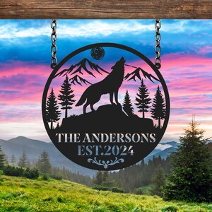 Personalized Howling Wolf Metal Sign, Wolf Wall Decor, Custom Last Name ...