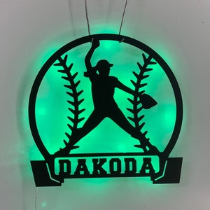 Personalized Softball Pitcher Metal Sign with Led Lights, Custom Softball Player Name Sign, Softball Wall Decor, Pitcher Girl Sign