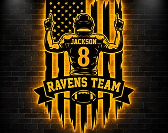 Personalized Football LED Sign, Custom Jersey Number Metal Wall Art, Football Player Bedroom Decor, Athlete Gift