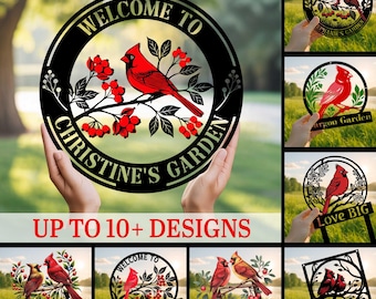 Letrero personalizado de cardenal para jardín, decoración de pared metálica de cardenal, letrero de cardenal rojo, arte de pared metálico personalizado de aves, regalo para amantes de las aves