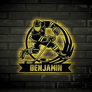 Décoration murale en métal personnalisée pour joueur de hockey sur glace, plaque nominative personnalisée en métal pour joueur de hockey, plaque murale en métal pour sport de hockey, décoration de chambre pour amateur de hockey