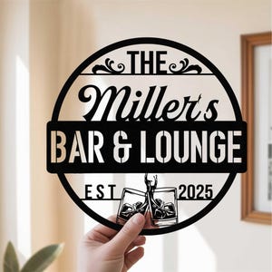 Gepersonaliseerde metalen bar en loungebord, naambord bar en lounge, gepersonaliseerde barmuurkunst, bord pub, decor thuisbar, decor mangrot