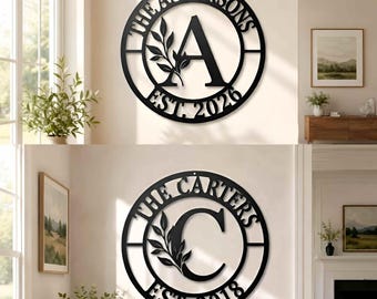 Custom Family Name Initial Metal Sign, Family Name Monogram Sign, Letter Metal Wall Art, Last Name Initial Sign, Housewarming Gift