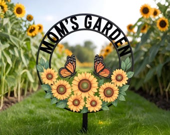 Personalized Sunflower Garden Sign: Custom Sunflower Metal Garden Stake