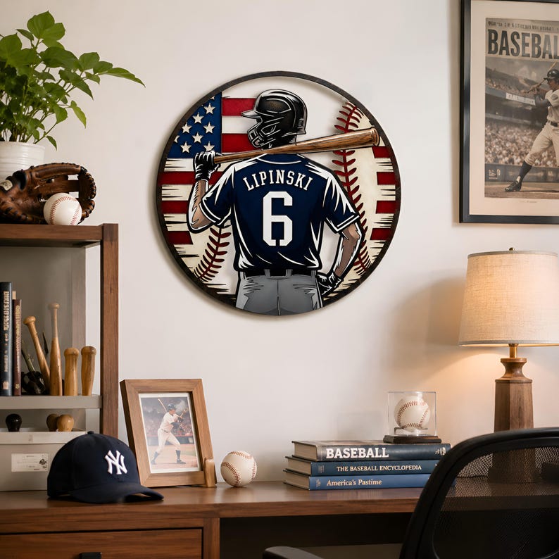 Personalized Baseball Metal Sign, Custom Name and Number Wall Art ...