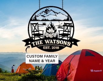 Letrero personalizado para fogata, decoración para caravana, cabaña, camping, apellido, decoración de exteriores