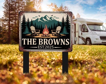 Personalized Camping Metal Sign, Camping Stake, Campsite Decor, RV Decor,Happy Camper Sign, Camper Sign, Campsite Sign,  Outdoor Decor