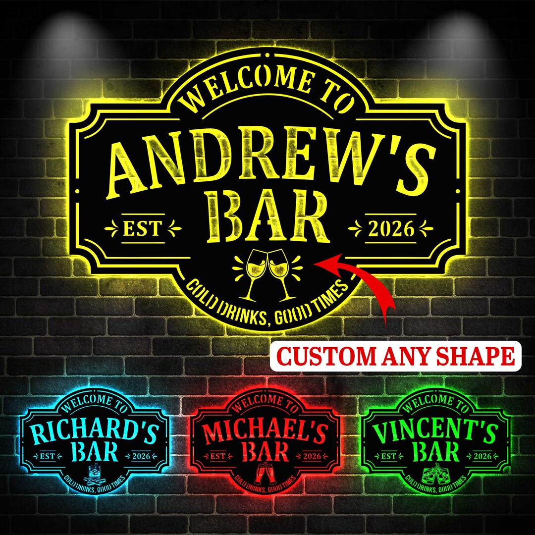 Custom Bar Metal Sign With LED Light: Home Bar Man Cave Decor - Etsy