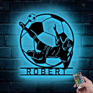 Custom Football Player Metal Sign with LED Light, Football Player Name Sign, Metal Soccer Wall Art, Boys Room Decor, Football Lover Gift