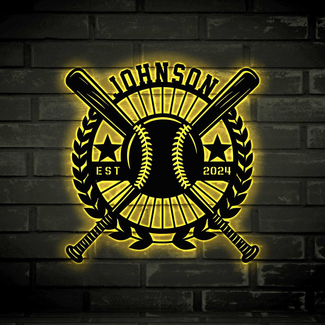 Custom Baseball Metal Wall Art With Led Light, Softball Metal Sign ...