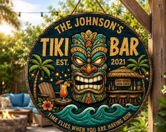 Custom Tiki Bar Metal Sign, Personalized Backyard Patio Wall Decor, Tropical Island Home Bar Gift,Summer Party Gift