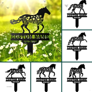 Gepersonaliseerde metalen paal paard, grafmarkeringen paard, herdenkingscadeau paard, cadeau paardenliefhebber, elk paardenras beschikbaar, gedenkteken huisdier