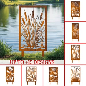 Entwerfen Sie jedes Gartenpanel, Blumen-Panel-Dekor, rustikales Rohrkolben-Schild, Outdoor-Teich-Dekor, Stahl-Yard-Einsatz, naturinspirierter Gartenakzent