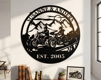 Personalized Biker Couple Metal Sign, Biker Couple Gift, Motorcycle Wall Art, Motorcycle Rider Metal Wall Art, Wedding Gift,Anniversary Gift