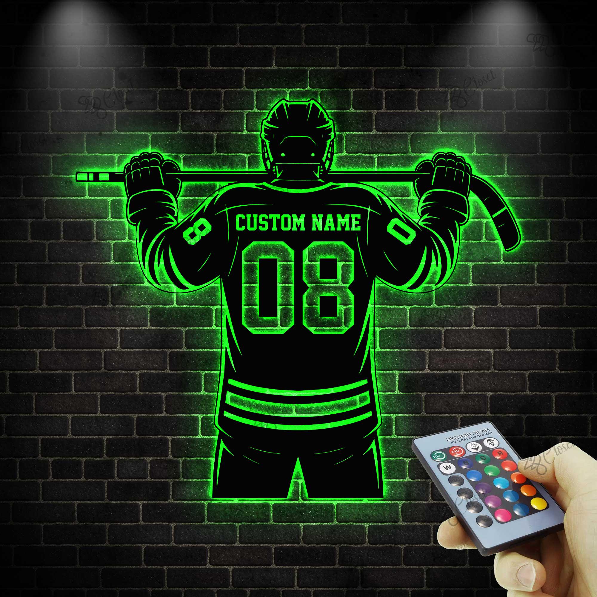 Customizable Personalized Hockey Player Metal Sign With LED Lights – Neon Wall Art For Bedroom, Man Cave, Or Hockey Gifts