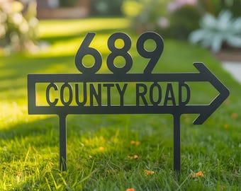 Custom House Number Yard Sign, Personalized Street Name Arrow Stake, Metal Address Garden Decor,Outdoor Metal House Number