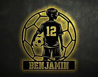 Personalized Soccer Metal Sign With Led Lights, Soccer Player Sign Metal, Gift For Soccer Player, Kid Room Decor, Soccer Player Name Sign