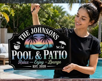 Custom Pool and Patio Metal Sign, Tropical Backyard Oasis Decor,Tropical Pool Patio Metal Sign, Outdoor Lounge Gift