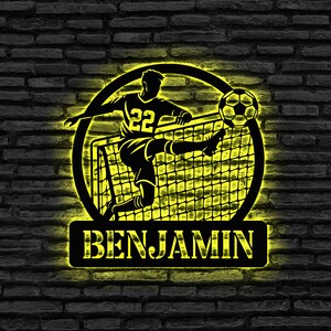 Custom Soccer Metal Wall Art With LED Light, Personalized Soccer Player Name Sign, Male Soccer Player Decor, Home Decor, Soccer Player Gift