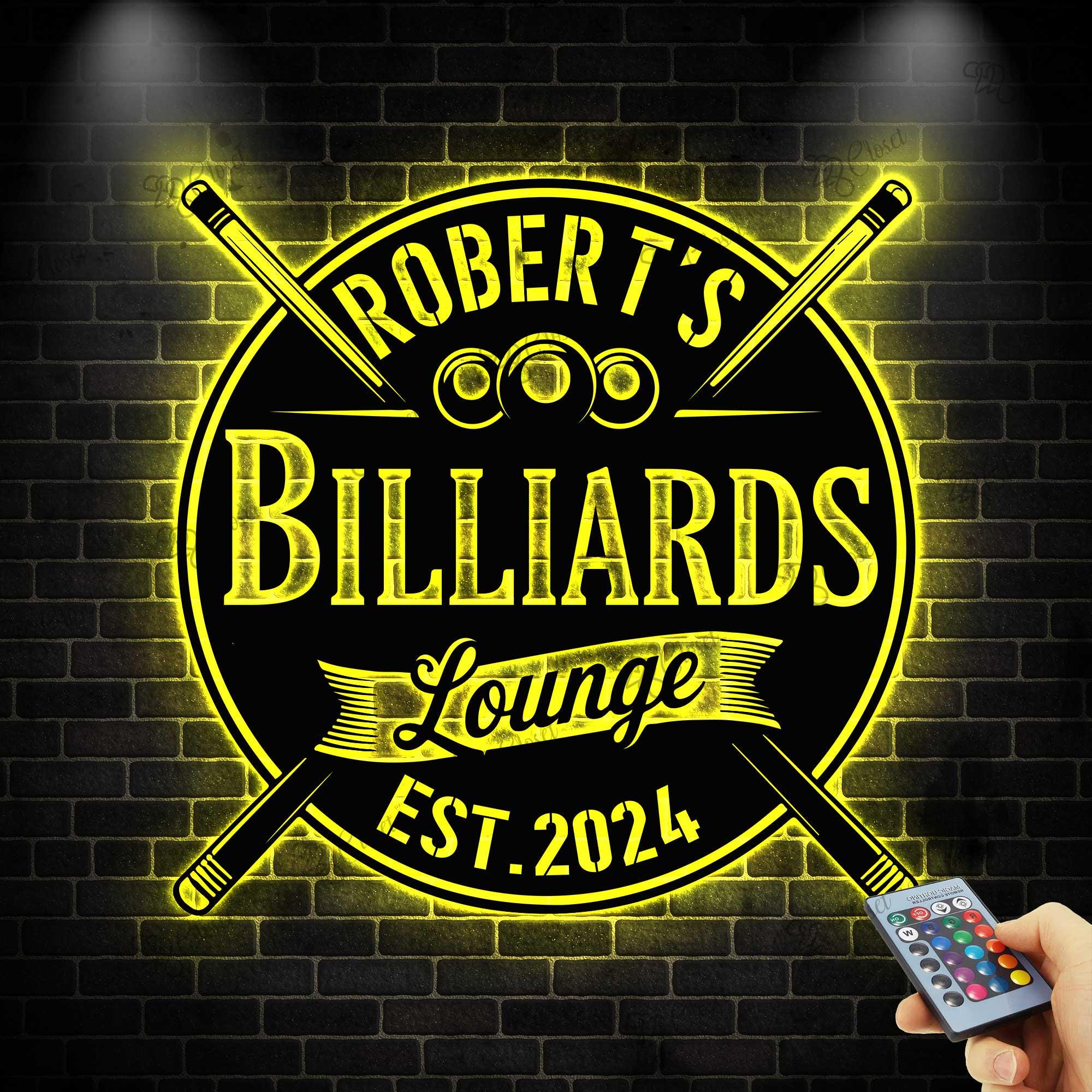 Custom Billiards Metal Sign With LED Light, Billiards Lounge Wall Sign ...