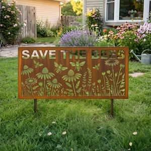 Pannello da giardino in metallo arrugginito a forma di alveare, decorazione per apicoltura, decorazione da giardino a tema api, decorazione personalizzata per giardino a tema api, cartello per allevamento di api, paletto in metallo per pannello