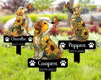 Custom Dog Sunflower Memorial Stake, Personalized Dog Grave Marker, Flat Dog Garden Stake, Pet Remembrance Sign, Dog Loss Sympathy Gift
