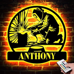 Custom Welder Metal Sign with Led Light, Welding Sign, Welder Wall Art, Personalized Welder Name Sign, Welder Gifts, Gift For Dad