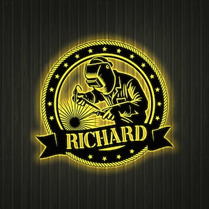 Custom Welder Metal Sign With LED Light, Personalized Welder Name Sign, Welder Metal LED Decor, Welder Gift, Birthday Gift for Him