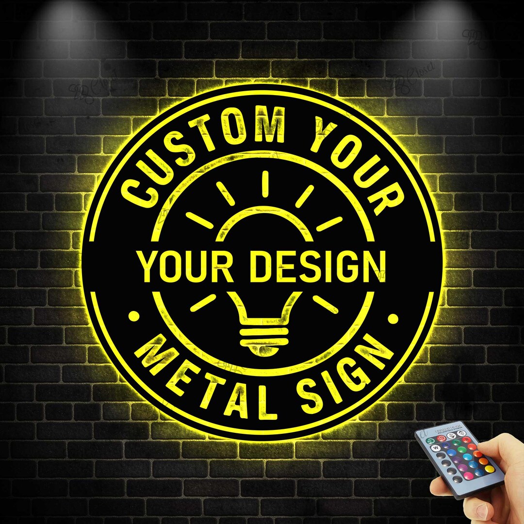 Custom Your Logo Metal Sign With LED Light, Your Custom Text Metal Sign ...