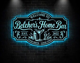 Personalized Home Bar LED Sign, Custom Cocktail Wall Decor, Lighted Bar Sign, Man Cave Accent, Bartender Gift