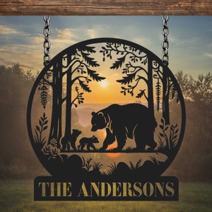Custom Bear Metal Sign, Personalized Cabin Sign, Bear Family Sign, Outdoor Decor, Cabin Decor, Dad Gift, Hunter Gift, Hunting Sign