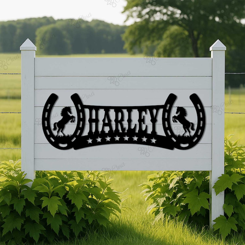 Custom Horse Ranch Metal Sign, Horseshoe Stable Name Plaque, Horse ...