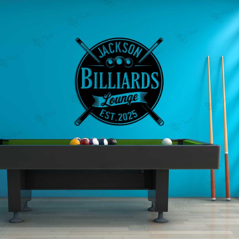 Custom Billiards Metal Sign With LED Light, Billiards Lounge Wall Sign ...