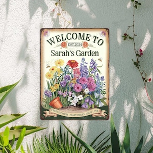 Custom Flower Garden Metal Sign, Vintage Flower Garden Sign, Garden Sign with Flowers, Garden Decor Gift, Yard Decor, Gift for Her
