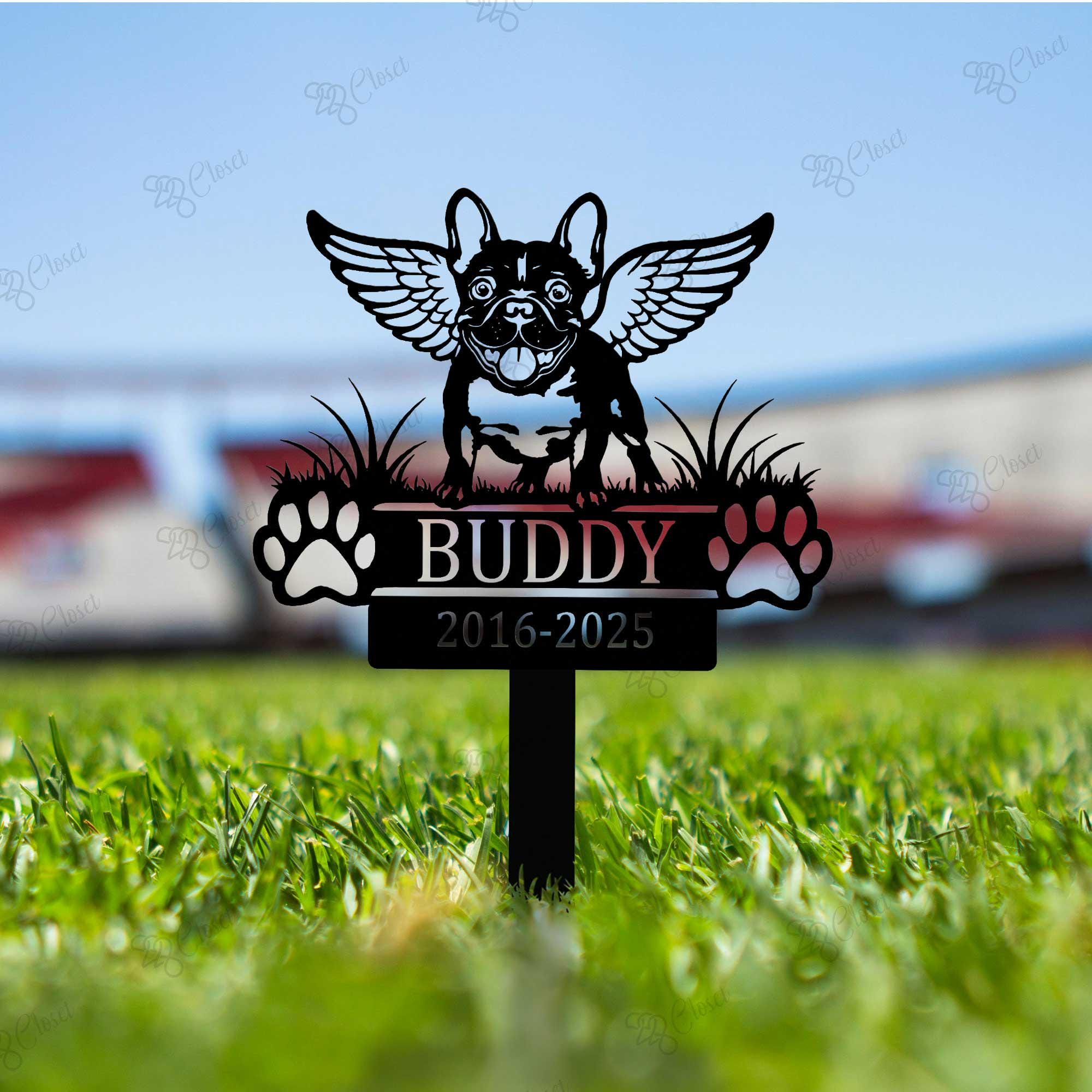 Paletto Commemorativo A Forma Di Cuore Per Cane Bulldog Francese – Targa In Metallo Per Tomba Da Giardino, Ricordo Per Animali Domestici